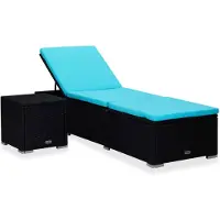 vidaXL Zonnebed met kussen en bijzettafeltje, polyrotan, blauw