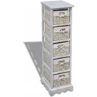 vidaXL Mandenrek van hout met 5 manden, wit