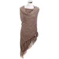 Yehwang Taupe Omslagdoek Yolante - Dikke Warme Wintersjaals - Omslagdoeken - Fringe - Taupe