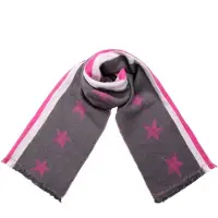 Yehwang Donkergrijze Sjaal Stripes & Stars - Donkergrijs + Wit + Fuchsia Wintersjaals - Print Sjaals