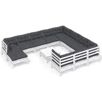 vidaXL 12-delige loungeset voor de tuin met kussens, wit, van grenenhout
