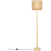 QAZQA Landelijke vloerlamp hout met linnen kap naturel 32 cm - Mels