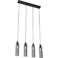 QAZQA Moderne hanglamp zwart met smoke glas 4-lichts - Stavelot