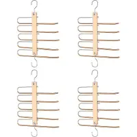 Behave Ruimtebesparende Kledinghanger - Kledinghangers - Broekhanger - Antislip - Bamboe Hout - 5 Haken - 4 Stuks
