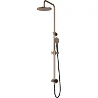 Hotbath Cobber M538 opbouw regendoucheset zonder mengkraan met staafhanddouche en 20cm ronde hoofddouche aan glijstang verouderd messing