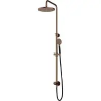 Hotbath Cobber M538 opbouw regendoucheset zonder mengkraan met ronde handdouche en 30cm ronde hoofddouche aan glijstang verouderd messing