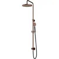 Hotbath Cobber M538 opbouw regendoucheset zonder mengkraan met ronde handdouche en 30cm ronde hoofddouche aan glijstang geborsteld koper PVD