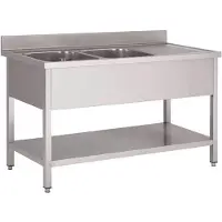 Gastronoble M RVS Dubbele Spoeltafel Met Achteropstand En Onderblad 160 X 70 X 85cm GN203 - Horeca & Professioneel - Horeca & Professioneel