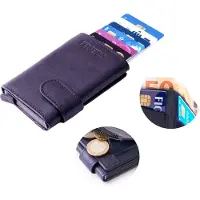 Figuretta Leren Cardprotector - Pasjeshouder - Creditcardhouder met papier en muntgeldvak - Triple Fold- Donkerblauw