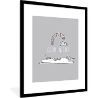 PosterMonkey Poster in fotolijst kind - Kinder decoratie - Unicorn - Regenboog - Kinderen - Quotes - Good night - Meisjes - Wanddecoratie meisjes - 60x80 cm - Schilderij voor kinderen