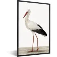 PosterMonkey Poster in fotolijst kids - Ooievaar - Vogel - Dieren - Jongens - Kinderen - Meisjes - Wanddecoratie meisjes - 80x120 cm - Schilderij voor kinderen - Kinderposter