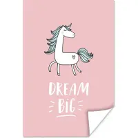 PosterMonkey Poster kind - Eenhoorn - Kinderen - Quotes - Dream big - Meisjes - Roze - Wanddecoratie meisjes - Poster kinderkamer - 80x120 cm - Poster eenhoorn