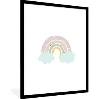 PosterMonkey Poster in lijst voor kinderen - Wanddecoratie kinderkamer - Schilderij kids - Regenboog - Sterren - Stippen - Wolken - Kinderen - 60x80 cm