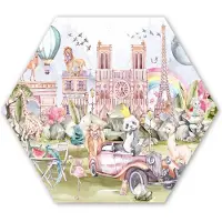 MuchoWow Hexagon wanddecoratie - Kunststof Wanddecoratie - Hexagon Schilderij - Parijs - Regenboog - Kinderen - Roze - Meisjes - Dieren - 120x103 cm