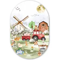 MuchoWow Muurovaal 60x90 cm - Ovale wanddecoratie Boerderij - Trekker - Kinderen - Dieren - Ovalen schilderij - Muurdecoratie woonkamer - Kamer decoratie - Schilderijen - Wandcirkel