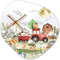 MuchoWow Organische wanddecoratie 60x60 cm - Organisch schilderij Boerderij - Trekker - Kinderen - Dieren - Muurdecoratie woonkamer - Kamer decoratie - Schilderijen - Muurcirkel aesthetic