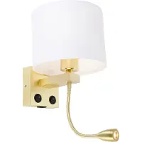 QAZQA Wandlamp goud met USB en kap wit 18 cm - Brescia Combi