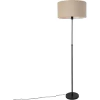 QAZQA Vloerlamp zwart verstelbaar met kap lichtbruin 50 cm - Parte