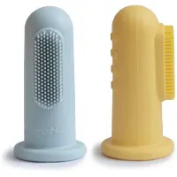 Mushie siliconen vingertandenborstel set 2 stuks | Powder Blue Daffodil
