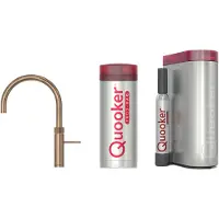 Quooker Fusion Round messing patina met PRO3 boiler en CUBE reservoir 5-in-1 kokendwaterkraan