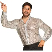 Boland shirt disco heren polyester zilver