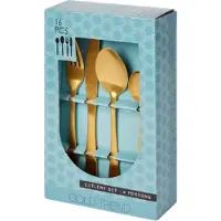 Excellent houseware Bestekset 16-delig - Goud - Goudkleur - 4x Messen, Vorken, Lepels en Dessertlepels - Roestvrij Staal
