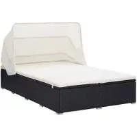 vidaXL Ligbed met kussen 2-persoons poly rattan zwart