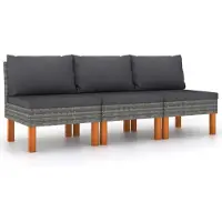 vidaXL Middenbanken 3 st poly rattan en massief eucalyptushout