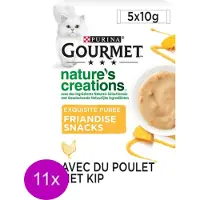 Gourmet 11x - Nature's Creations Puree Kip & Pompoen - Kattenvoer Natvoer - 5x10g