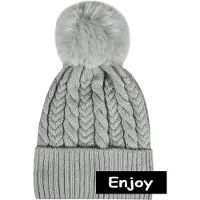 Enjoy Muts -grijs -met kabel- pompon-Beanie