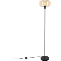 QAZQA Art deco vloerlamp zwart met amber glas - Bizle