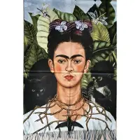 MC Sjaal schilderij Frida Kahlo van dikker materiaal met 2 kanten (1 kant effen)
