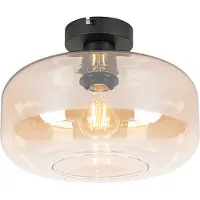 QAZQA Art deco plafondlamp zwart met amber glas - Bizle
