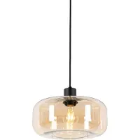 QAZQA Slimme hanglamp zwart met amberkleurig glas incl. WiFi A60 - Bizle