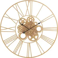 J-Line 27355 Klok Rond Romeinse Cijfers Tandwielen Metaal Goud Ø80 cm