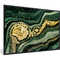 PosterMonkey Fotolijst incl. Poster - Marmer - Goud - Glitter - Groen - Marmerlook - Luxe - 90x60 cm - Posterlijst