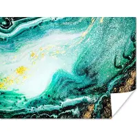 PosterMonkey Poster Marmerlook - Blauw - Goud - Glitter - Luxe - Marmer - 40x30 cm