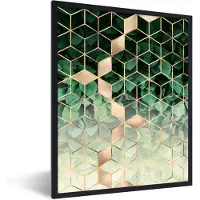 PosterMonkey Fotolijst incl. Poster - Bladeren - Goud - Patronen - Kubus - Luxe - 30x40 cm - Posterlijst