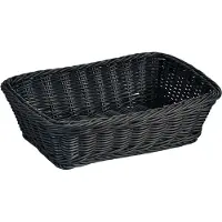 Kesper Rechthoekig fruitmandje/broodmandje 20 x 30 x 8,5 cm zwart gevlochten riet uiterlijk - broodmand