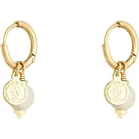 Yehwang Oorbellen Disco Ball - Goud - Wit - met hanger - RVS