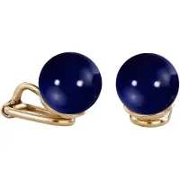 Traveller Clip Oorbellen - Oorclips Dames - Goudkleurig - Parels - 10 mm - Donker Blauw - Verguld - 112307