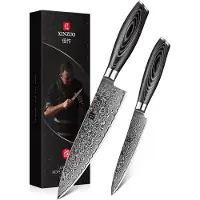 Xinzuo Luxe en Professionele 2-delige Keukenmessen-set van Damascus Staal (67 lagen, VG10) en Pakka-houten handgrepen | Koksmes + Groentemes