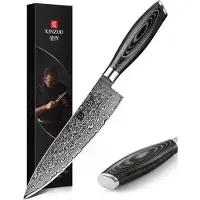 Xinzuo Damascus 8" Koksmes (67 lagen) | B20 | Luxe & Professioneel | Vlijmscherp Damascus staal | 33.5 cm Keukenmes met lemmet van 20 cm | met Pakka-houten handvat