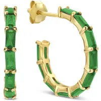 New Bling 9NB-0926 Zilveren Halve Oorringen - Dames - Zirkonia - Baquette - 19 mm Doorsnee - Groen - Goudkleurig