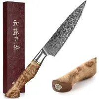 HEZHEN Professioneel 5" Groentemes / officemes | Damascus staal (67 lagen) | B30 Series | Handvat van Plataanhout met Klinknagel Mozaïek