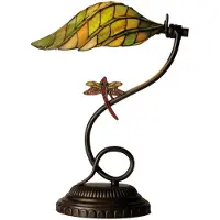 Clayre & Eef Tiffany tafellamp, diameter 34 cm, hoogte 45 cm, groen, bruin glas, libelle-motief