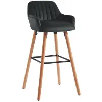 Vente-unique Barkruk ELEANA - Fluweel & Metaal Houteffect - Zwart