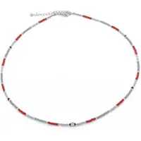 CO88 Collection 8CN-26378 Miyuki Kralen ketting 45cm - Rood Grijs - 40+5cm - 1,8mm Dikte - Staal - Goudkleurig