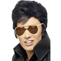 Smiffys Elvis verkleed set pruik zwart en gouden Elvis bril voor heren - Rock and Roll thema uit de jaren 50 en 60