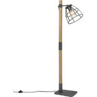 QAZQA Industriële vloerlamp donkergrijs met hout - Arthur